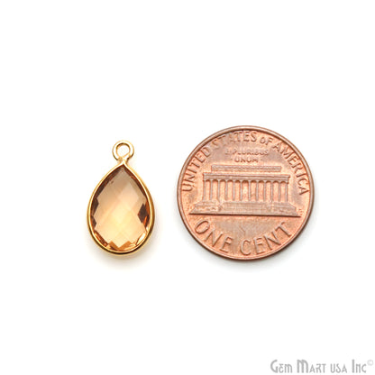 Orange Morganite Pear Gold Bezel 8x12mm Gemstone Connector