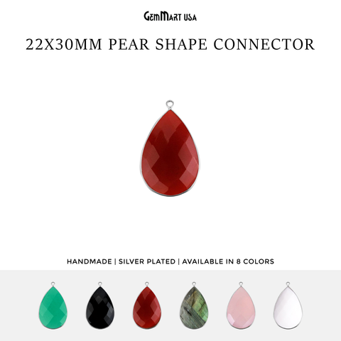 Pears 22x30mm Single Bail Silver Bezel Gemstone Connector