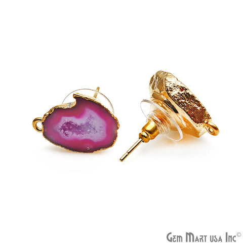 DIY Agate Slice Geode Druzy 14x19mm Gold Electroplated Loop Connector Studs Earrings - GemMartUSA