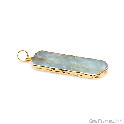 Aquamarine Free Form shape 49x18mm Gold Electroplated Gemstone Single Bail Pendant