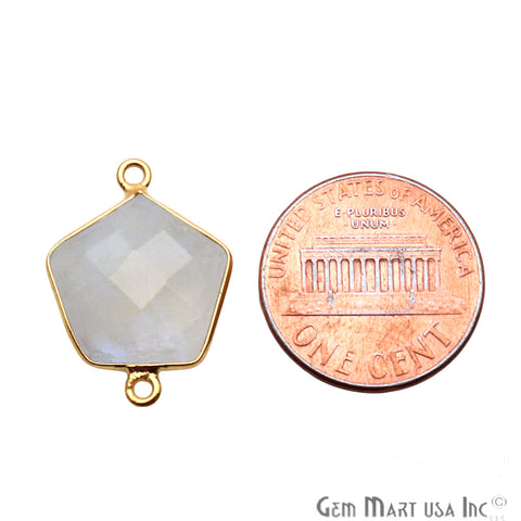Rainbow Moonstone Pentagon Gold Plated Double Bail 21x15mm Gemstone Connector - GemMartUSA
