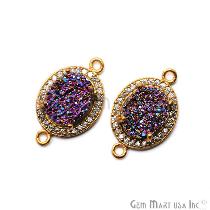 Cubic Zircon Pave 8x10mm Oval Double Bail Druzy Connector (Pick Your Druzy) - GemMartUSA