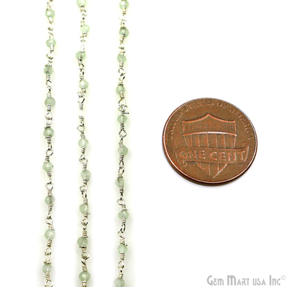 Prehnite Silver Plated Wire Wrapped Gemstone Beads Rosary Chain