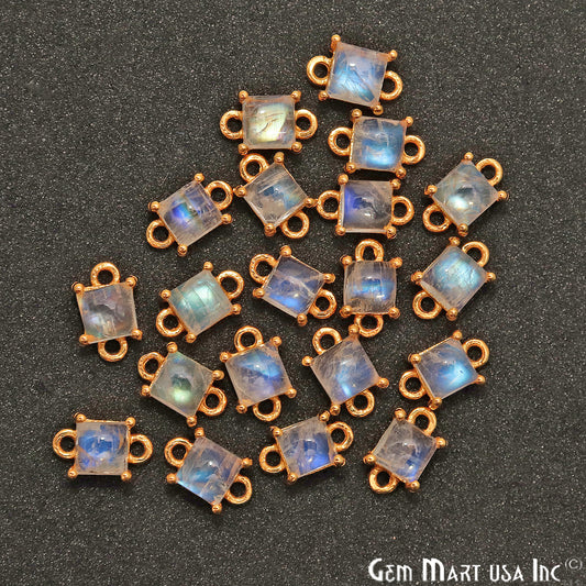 Rainbow Moonstone Cabochon Square Prong Gold Plated Bail Connector - GemMartUSA