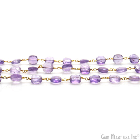 Amethyst 7-8mm Square Beads Gold Plated Rosary Chain