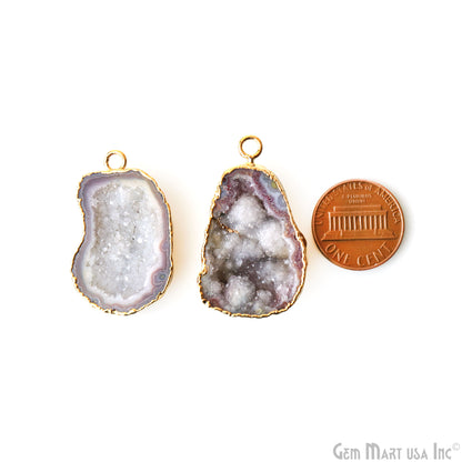 Geode Druzy 24x33mm Organic Gold Electroplated Single Bail Gemstone Earring Connector 1 Pair