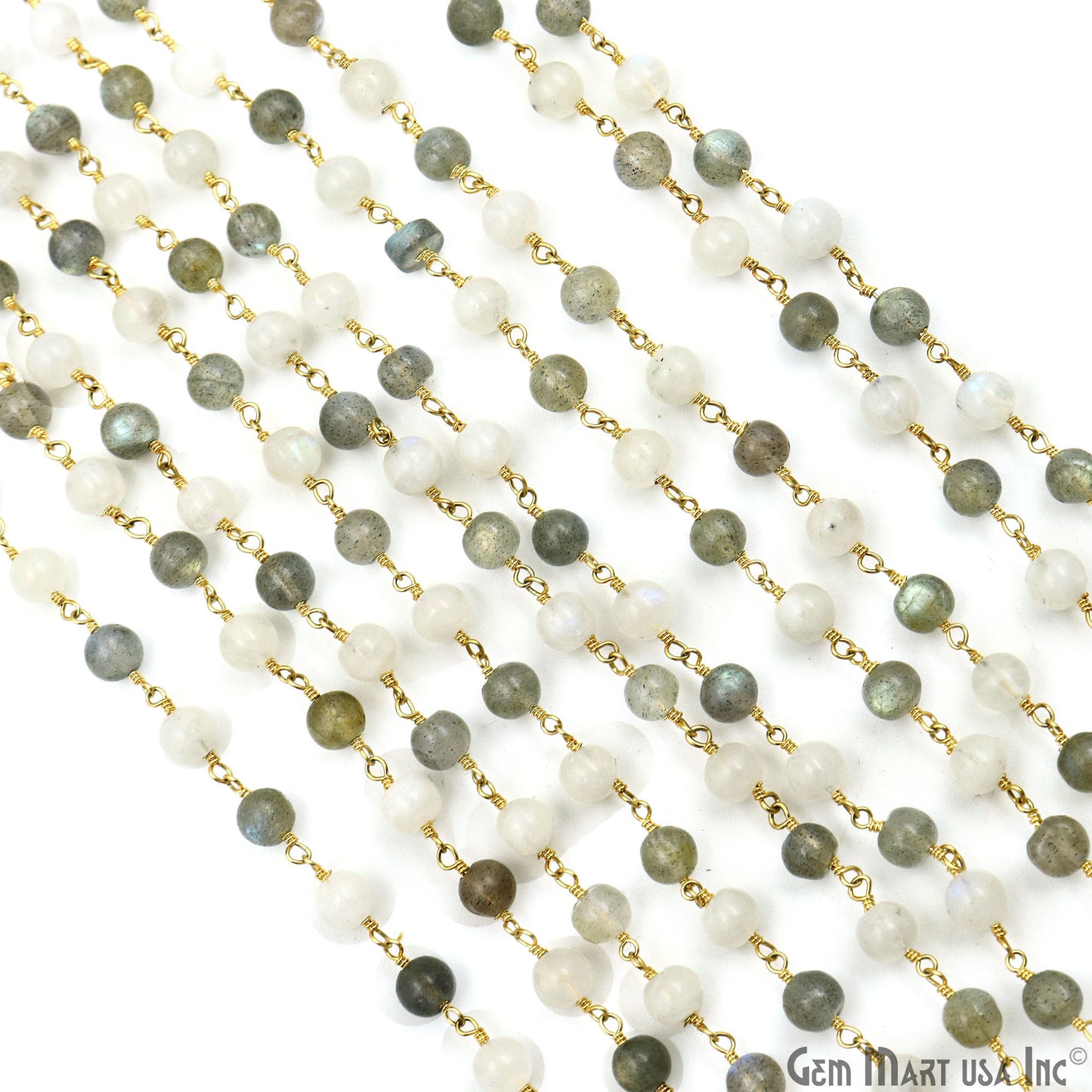 Labradorite & Rainbow Cabochon Beads 5-6mm Gold Plated Gemstone Rosary Chain