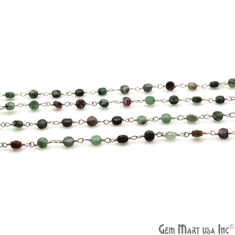 Ruby Zoisite Faceted 3-4mm Silver Wire Wrapped Rosary Chain - GemMartUSA