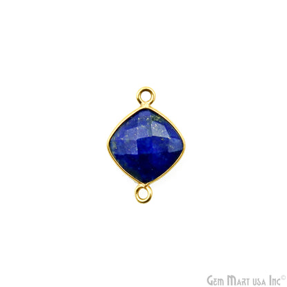 Lapis Cushion 10mm Double Bail Gold Bezel Gemstone Connector