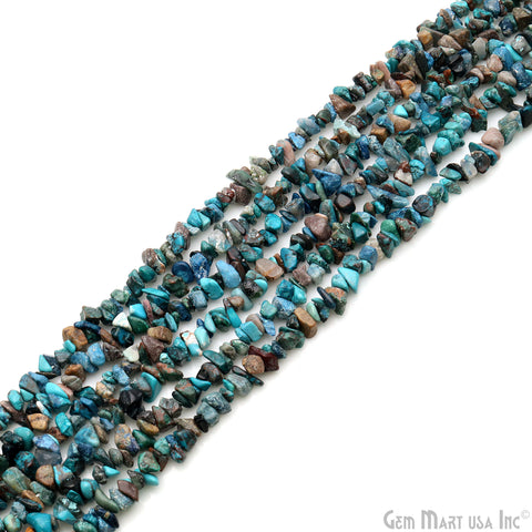 Chrysocolla Chip Beads, 34 Inch, Natural Chip Strands, Drilled Strung Nugget Beads, 7-10mm, Polished, GemMartUSA (CHCH-70004)