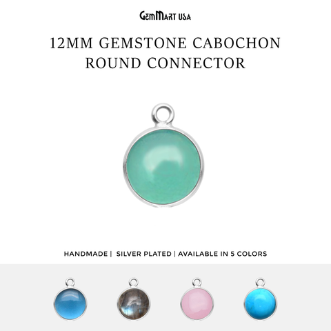 Round Shape 12mm Single Bail Silver Bezel Gemstone Cabochon Connector