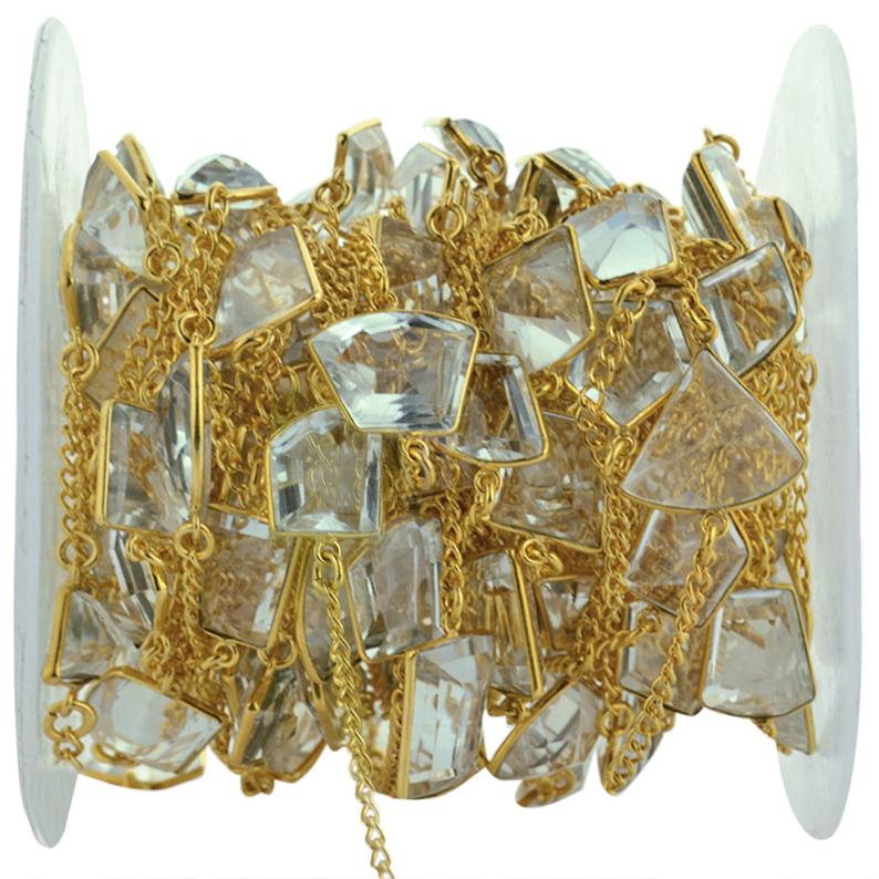 Crystal Freform Shape 10-15mm Gold Plated Connector Chain - GemMartUSA