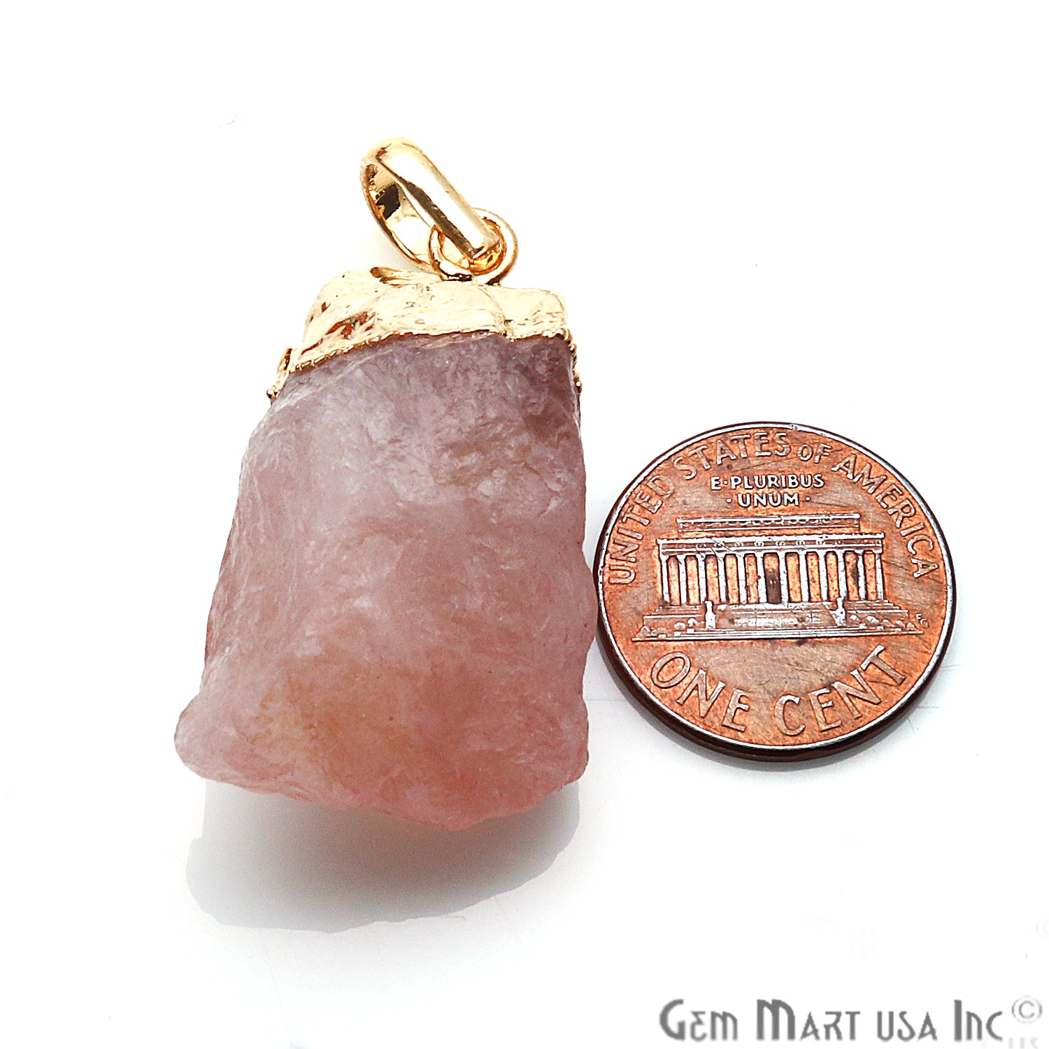 DIY Rough Rose Quartz Gemstone 40x22mm Gold Edge Necklace Pendant 1PC - GemMartUSA
