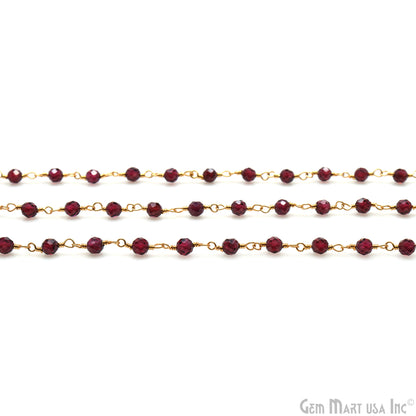 Rhodolite 3-3.5mm Gold Plated Wire Wrapped Beads Rosary Chain (763783217199)