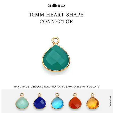 Heart 10mm Single Point Bail Gold Plated Gemstone Connector