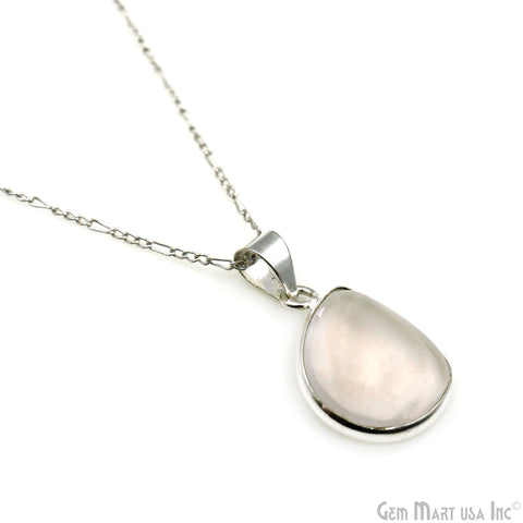 Rose Quartz Gemstone Free Form 23x16mm Sterling Silver Necklace Pendant 1PC