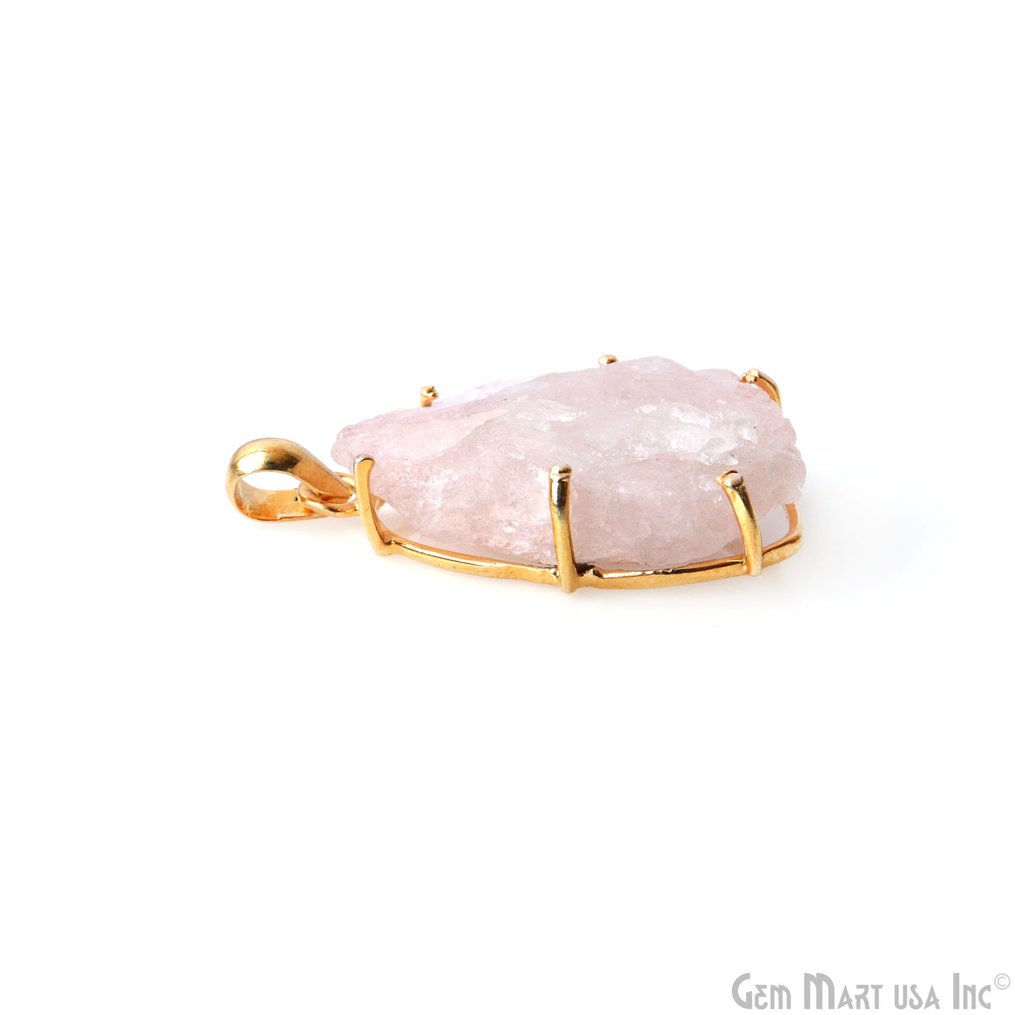 Natural Morganite Organic 35x23mm Gold Plated Prong Setting Single Bail Gemstone Pendant