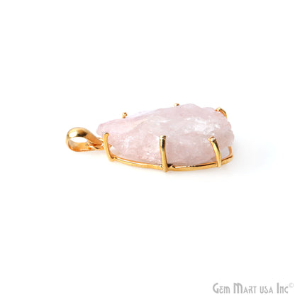 Natural Morganite Organic 35x23mm Gold Plated Prong Setting Single Bail Gemstone Pendant