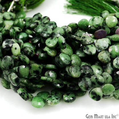 Ruby Zoisite Heart Beads, 7 Inch Gemstone Strands, Drilled Strung Briolette Beads, Heart Shape, 7mm