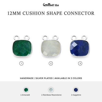 Cushion 12mm Cat Bail Gemstone Silver Bezel Connector