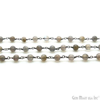 Labradorite 5-6mm Oxidized Wire Wrapped Cabochon Beads Rosary Chain