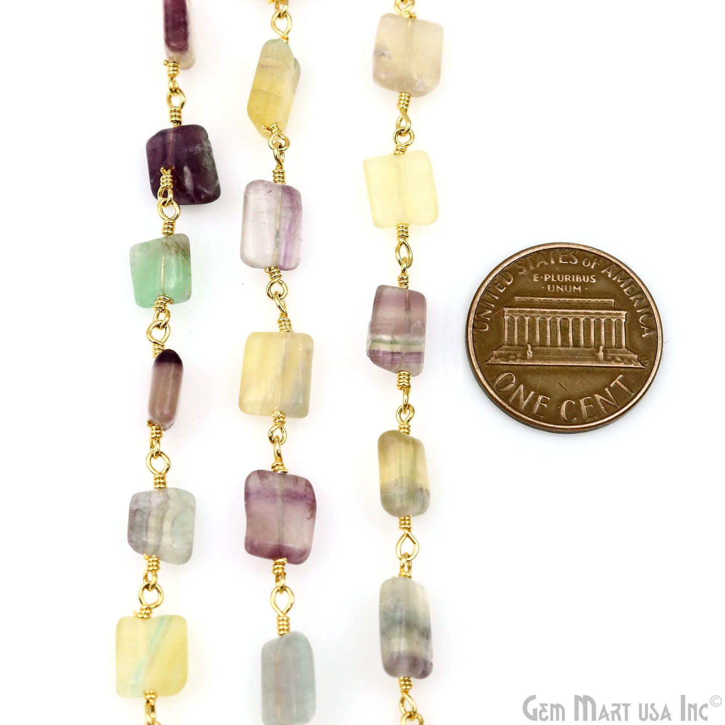 Shaded Fluorite Beads 8x5mm Gold Plated Wire Wrapped Beaded Rosary Chain