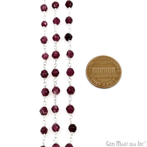 Dark Purple Jade Beads 4mm Silver Plated Wire Wrapped Rosary Chain