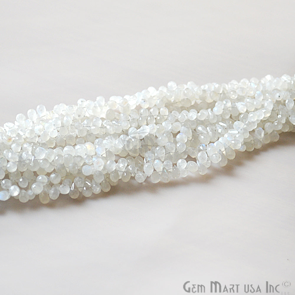 Rainbow Moonstone Briolette Faceted Gemstone 6x4mm Rondelle Beads - GemMartUSA