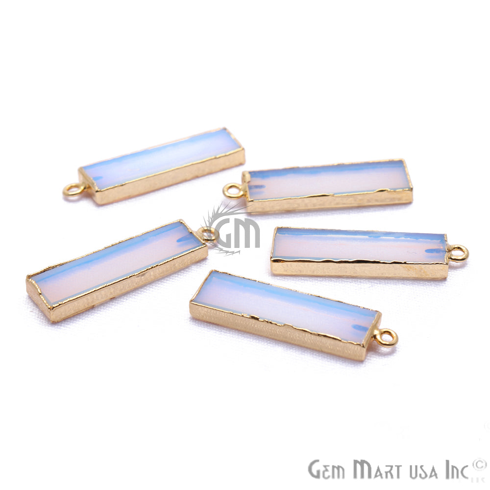 White Opal Rectangle 33x9mm Gold Electroplated Single Bail Gemstone Connector - GemMartUSA