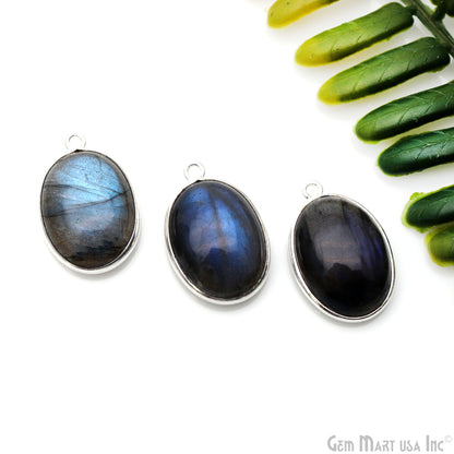 Flashy Labradorite Cabochon 13x18mm Oval Single Bail Silver Plated Gemstone Connector