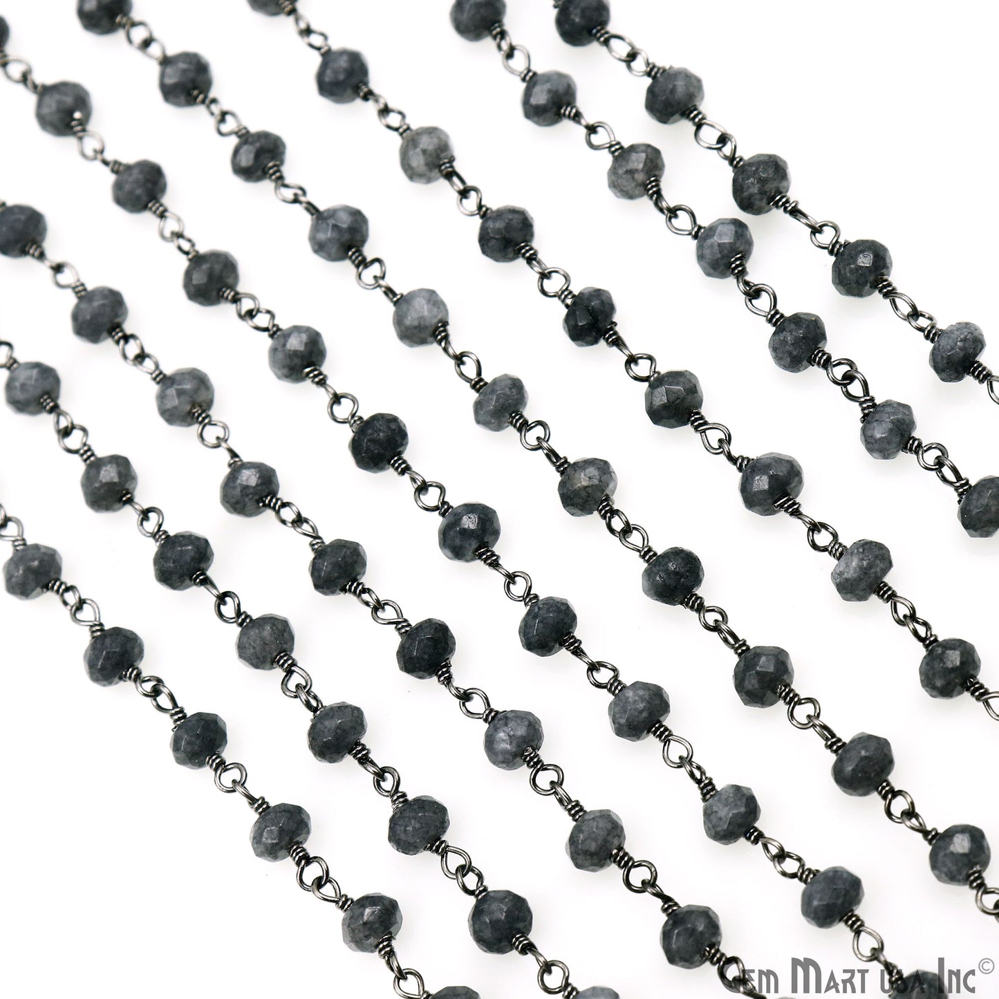 Gray Jade Faceted Beads 4mm Oxidized Gemstone Rosary Chain