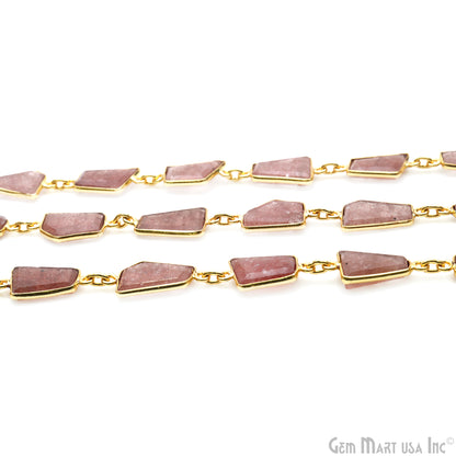 Strawberry Quartz 10-15mm Faceted Free Form Gold Plated Bezel Connector Chain