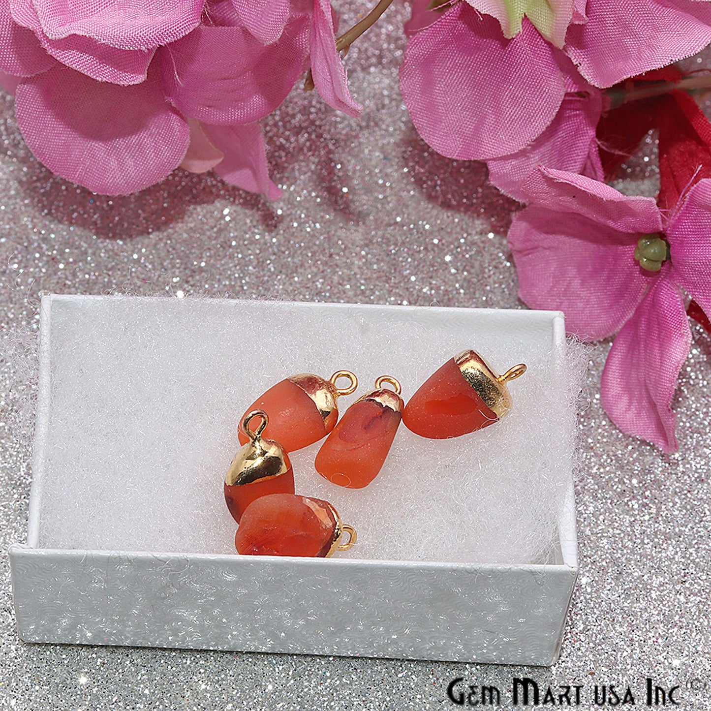 Carnelian Gemstone Frosted Matte Bead 15x11mm Gold Edged Single Bail Connector - GemMartUSA