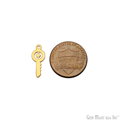 Key Shape Laser Finding Gold Plated 17.5x7mm Charm For Bracelets & Pendants