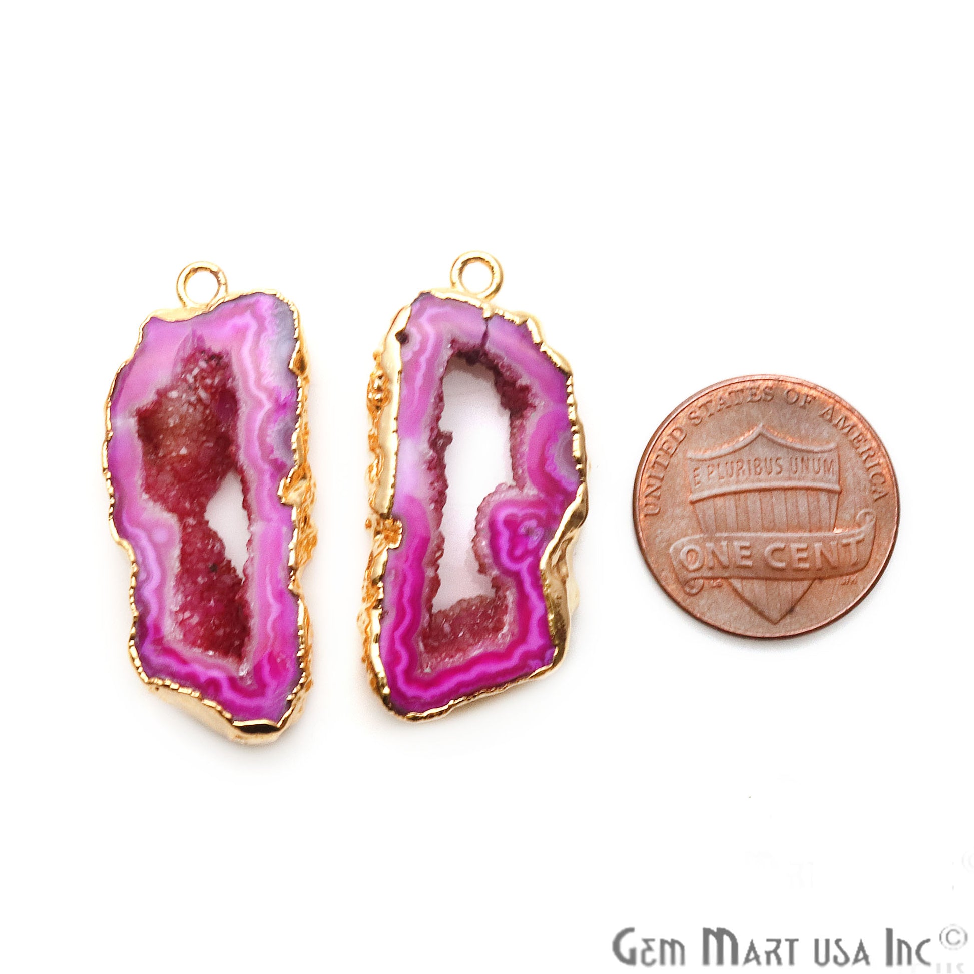 Agate Slice 16x33mm Organic Gold Electroplated Gemstone Earring Connector 1 Pair - GemMartUSA