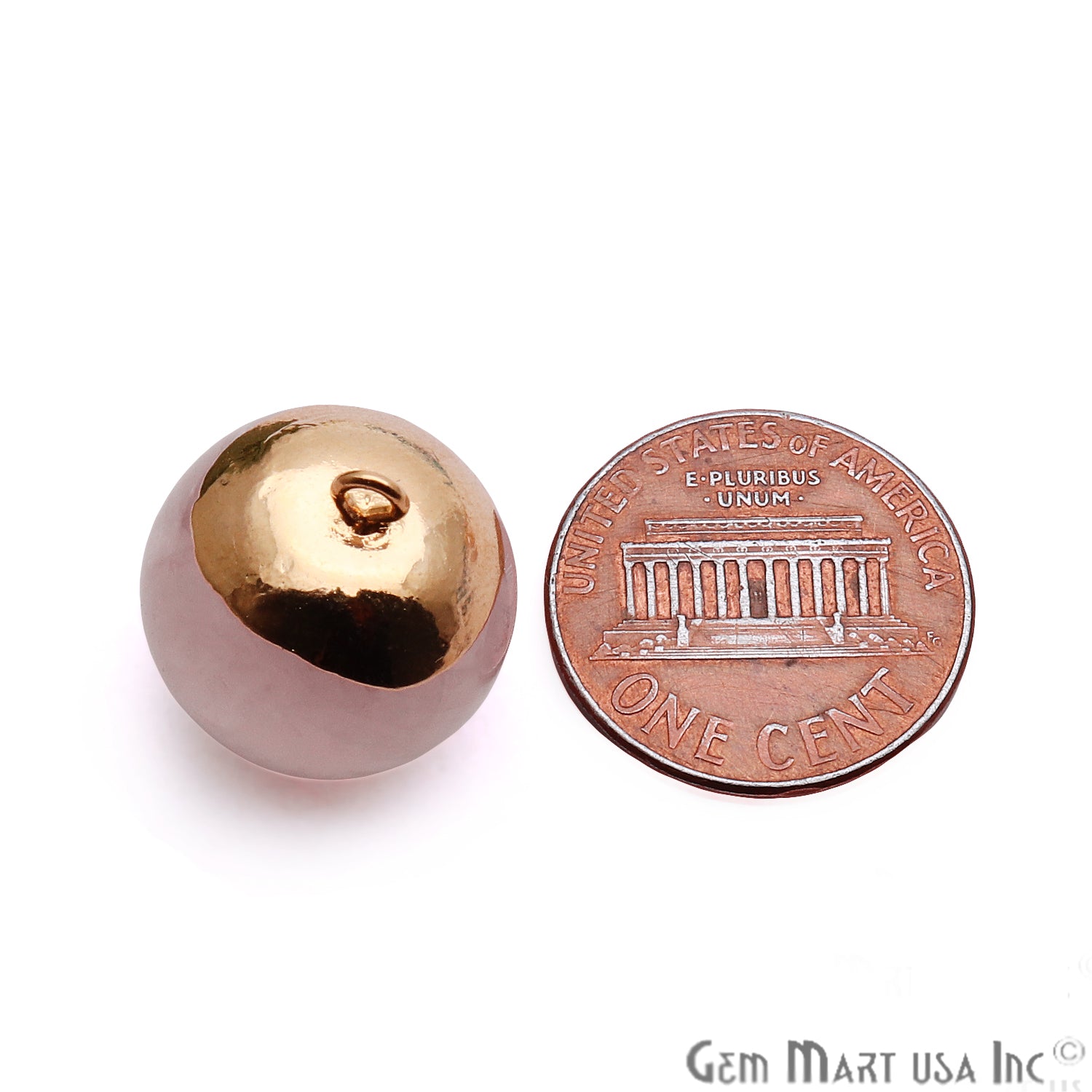 Rose Quartz 18x14mm Gold Electroplated Single Bail Charm Ball Connector - GemMartUSA