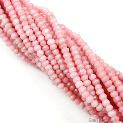 Pink Chalcedony Rondelle Beads, 12.5 Inch Gemstone Strands, Drilled Strung Nugget Beads, Faceted Round, 3-4mm