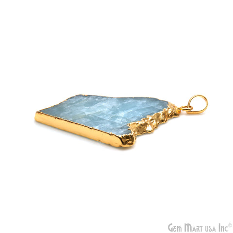 Aquamarine Free Form shape 54x38mm Gold Electroplated Gemstone Single Bail Pendant