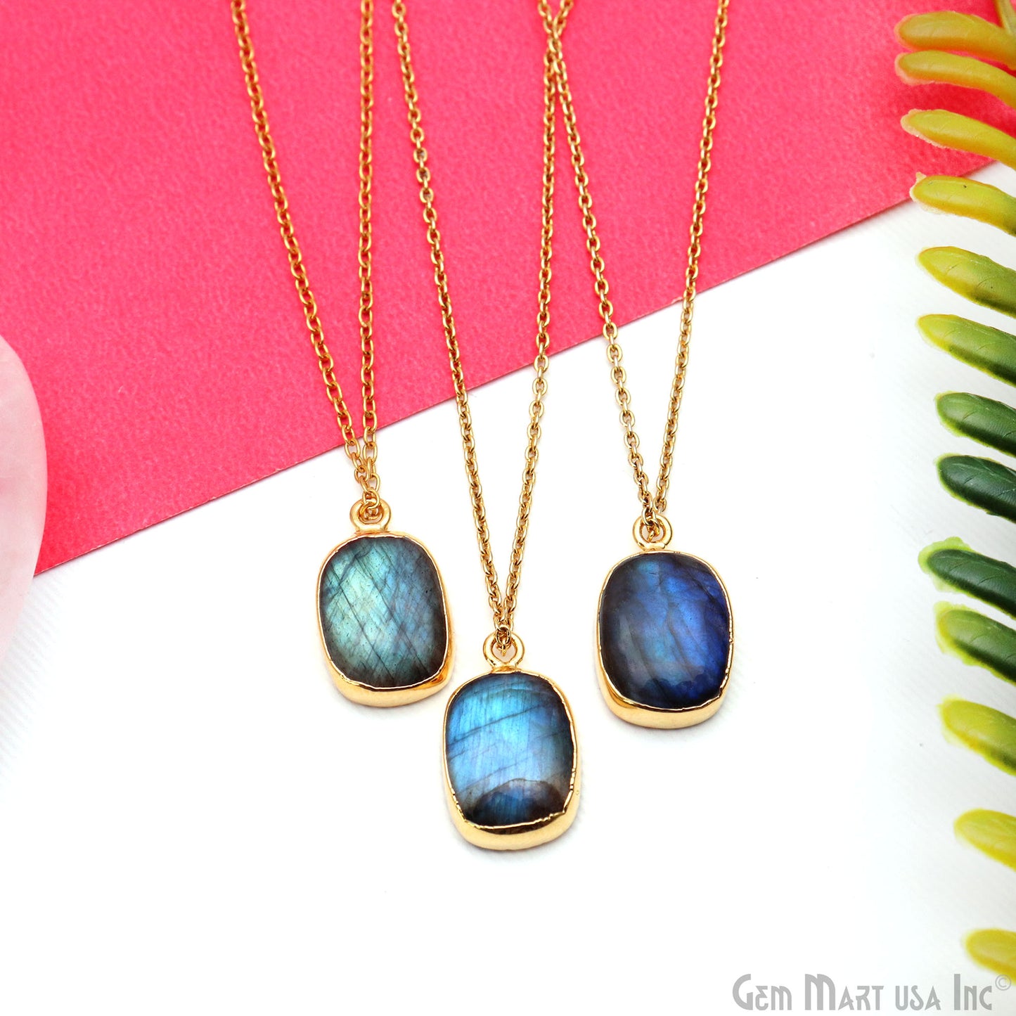 Flashy Labradorite 19x12mm Cabochon Octagon Single Bail Gold Electroplated Gemstone Connector