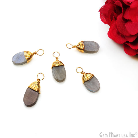 Labradorite Oval Shape 17x7mm Gold Wire Wrapped Connector