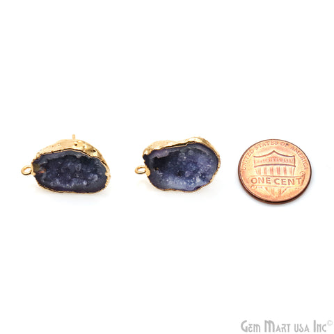 DIY Agate Slice Geode Druzy 23x16mm Gold Electroplated Loop Connector Studs Earrings