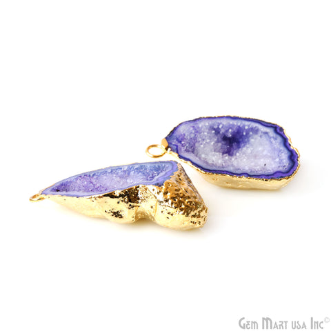 Geode Druzy 22x37mm Organic Gold Electroplated Single Bail Gemstone Earring Connector 1 Pair