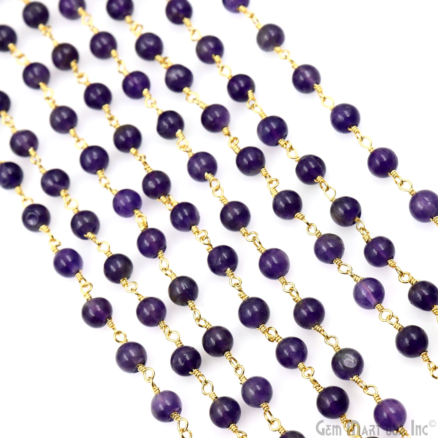 Amethyst Cabochon Beads 5-6mm Gold Plated Gemstone Rosary Chain