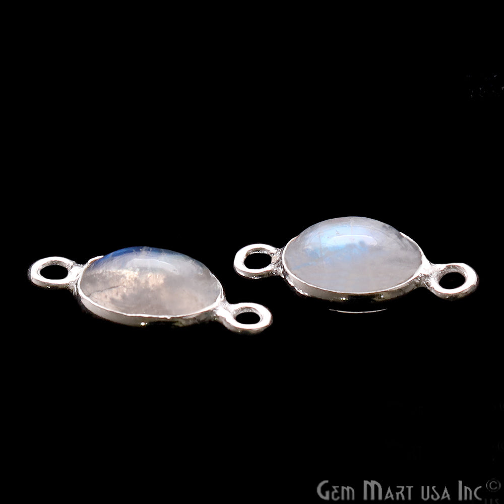 Rainbow Moonstone Cabochon 6x8mm Oval Silver Plated Double Bail Gemstone Connector - GemMartUSA