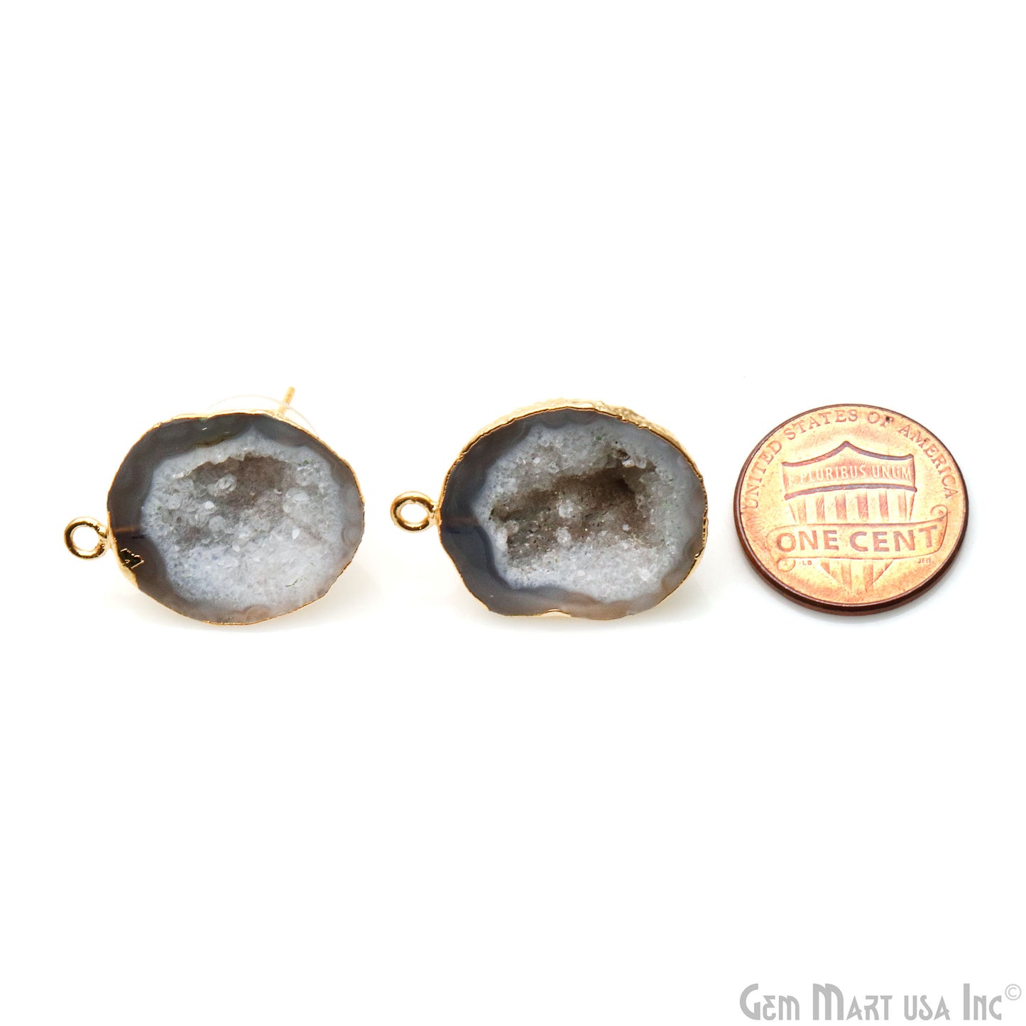 DIY Agate Slice Geode Druzy 28x17mm Gold Electroplated Loop Connector Studs Earrings