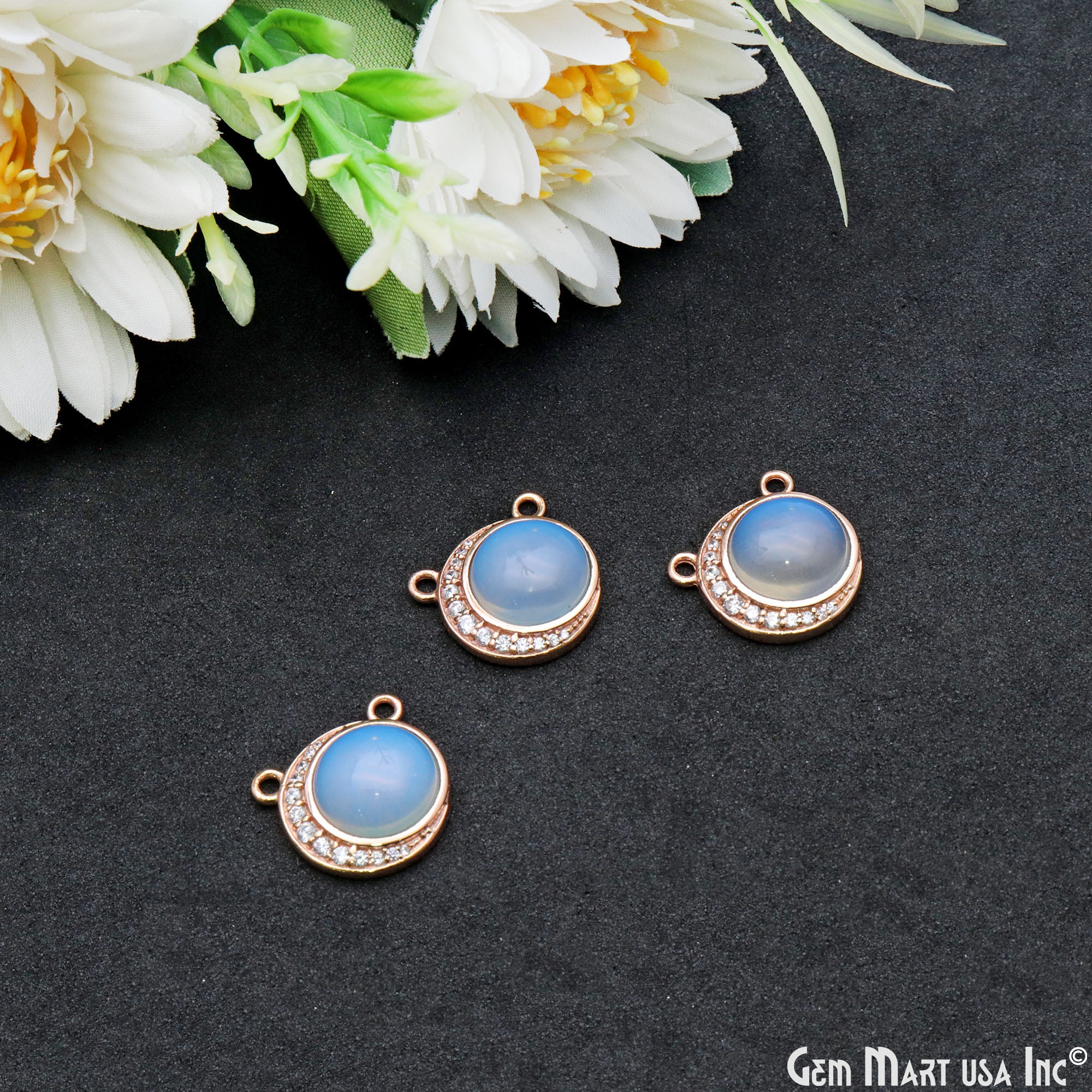 DIY Gemstone Round & Moon Shape Finding Rose Gold Plated Pendant Connector 1pc