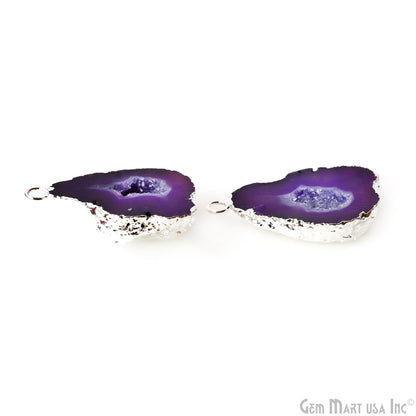 Geode Druzy 21x34mm Organic Silver Electroplated Single Bail Gemstone Earring Connector 1 Pair