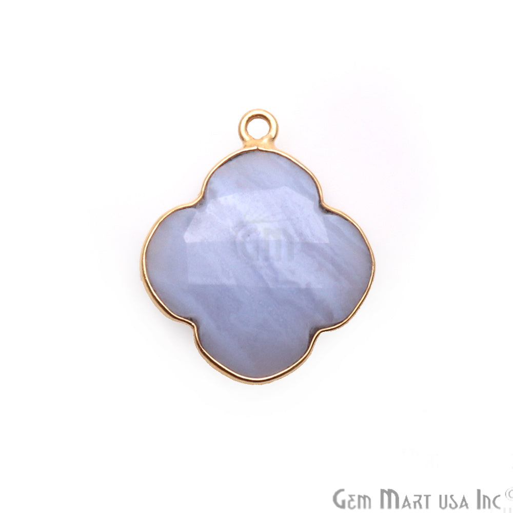 Blue Lace Agate Clover 21x17mm Gold Plated Single Bail Gemstone Connector - GemMartUSA