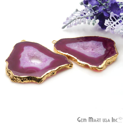 Agate Slice 52x42mm Organic Gold Electroplated Gemstone Earring Connector 1 Pair - GemMartUSA