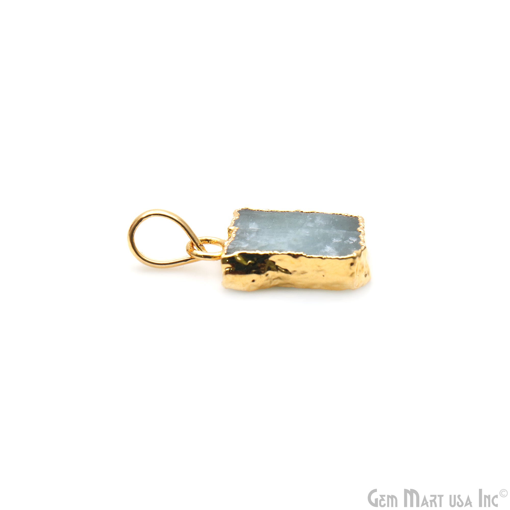 Aquamarine Free Form shape 19x12mm Gold Electroplated Gemstone Single Bail Pendant